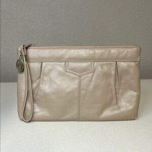 Etna Tan Wristlet Clutch with Structured Design